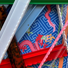 Load image into Gallery viewer, Colorful mahjong tile racks that coordianted with the Gentle Red Dragon Mat

